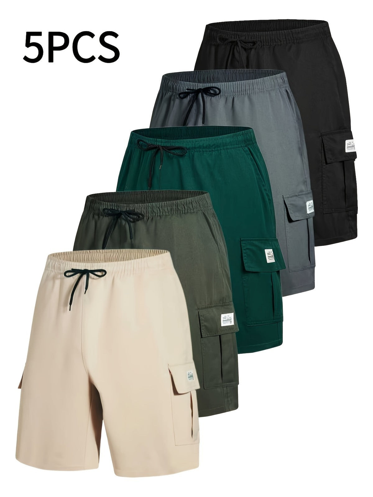 Men's Drawstring Cargo Work Shorts 5-Pack in Mixed Colors