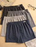 Men's Striped Boxer Shorts 4-Pack, Loose Fit Cotton Lounge Underwear