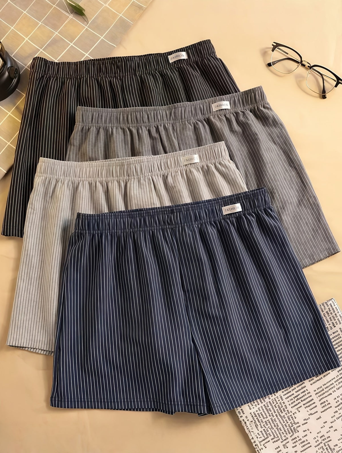 Men's Striped Boxer Shorts 4-Pack, Loose Fit Cotton Lounge Underwear