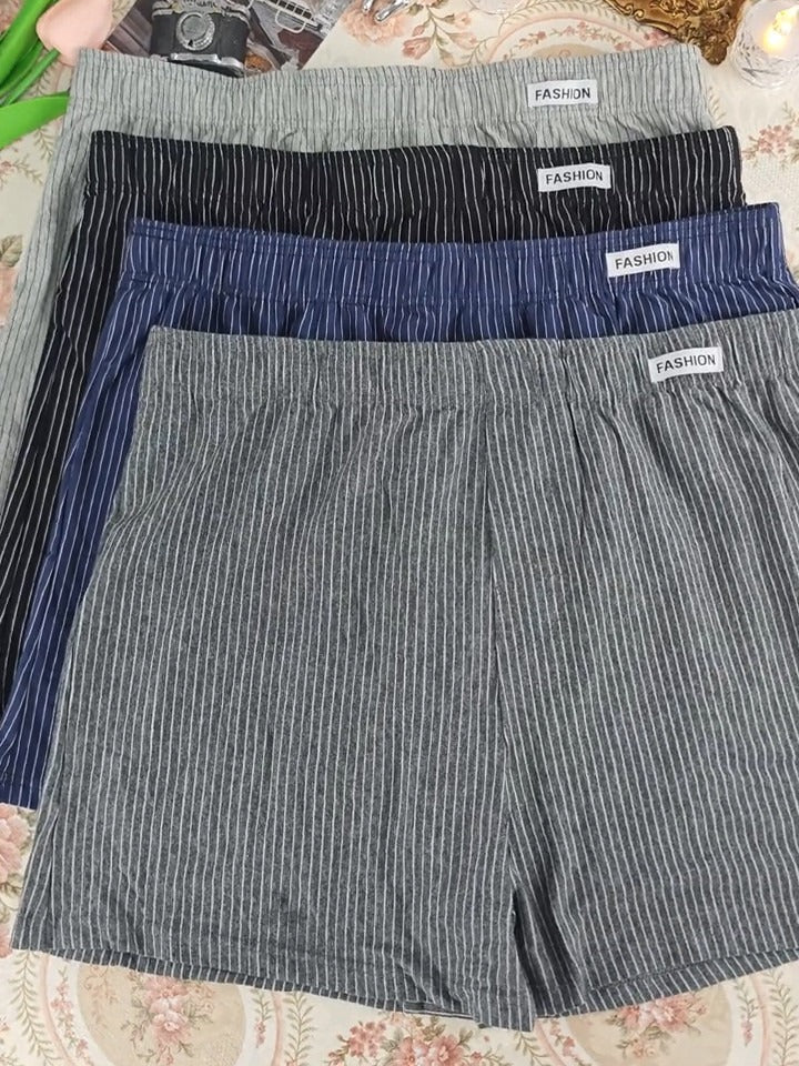 Men's Striped Boxer Shorts 4-Pack, Loose Fit Cotton Lounge Underwear