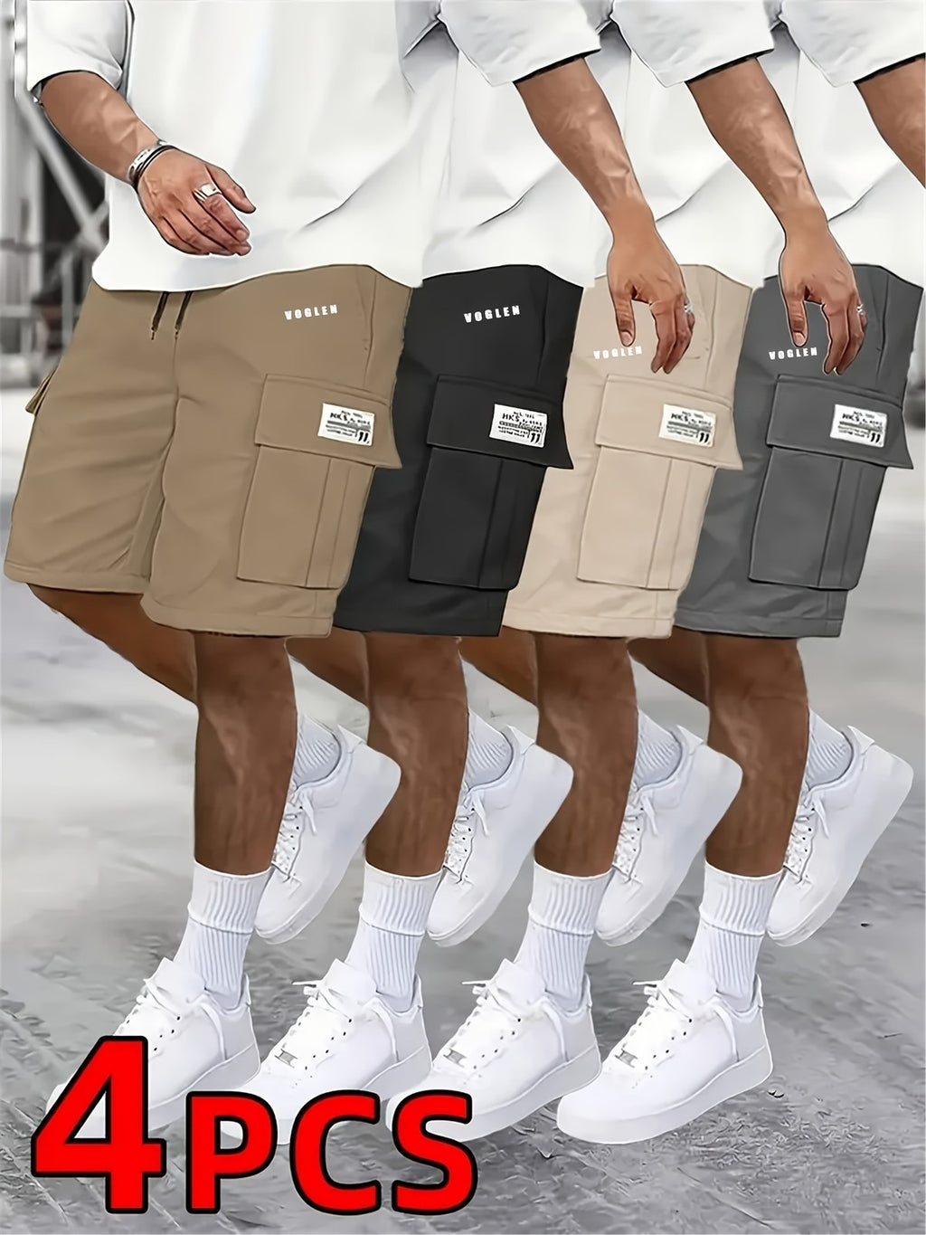 Men's Large-Pocket Workwear Shorts 4-Pack, Casual Athletic Fit