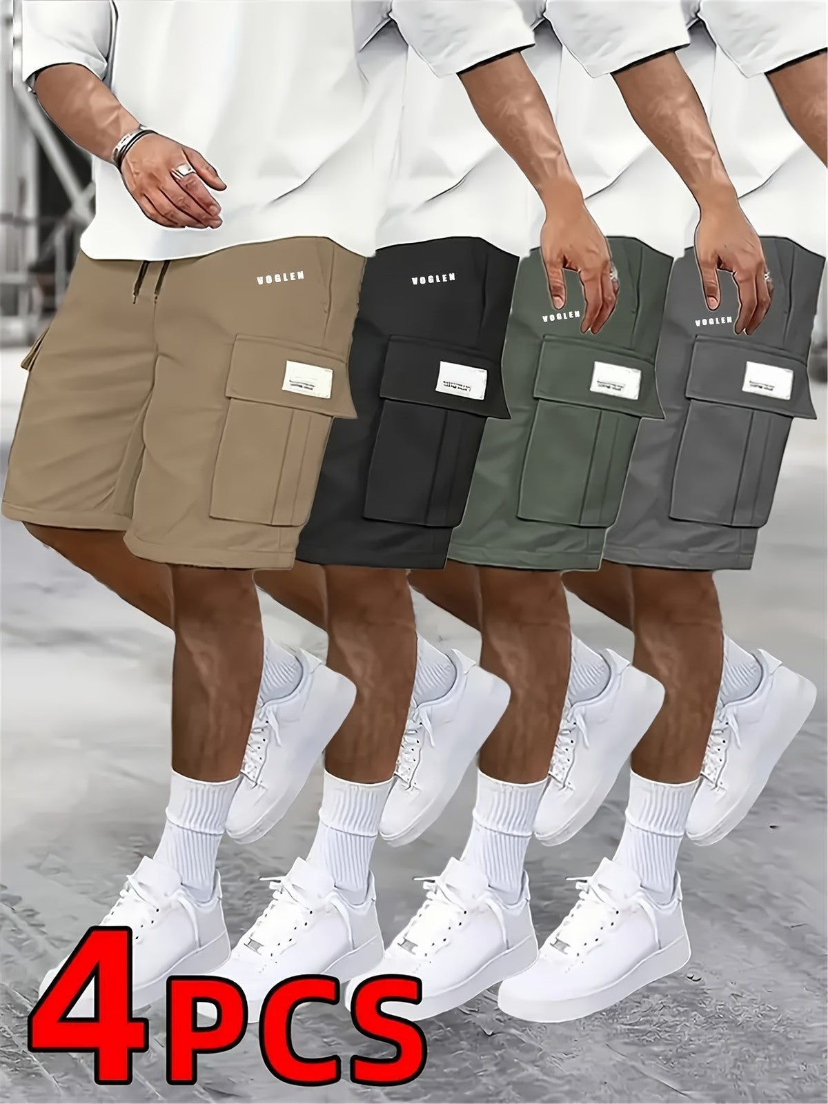 Men's Large-Pocket Workwear Shorts 4-Pack, Casual Athletic Fit