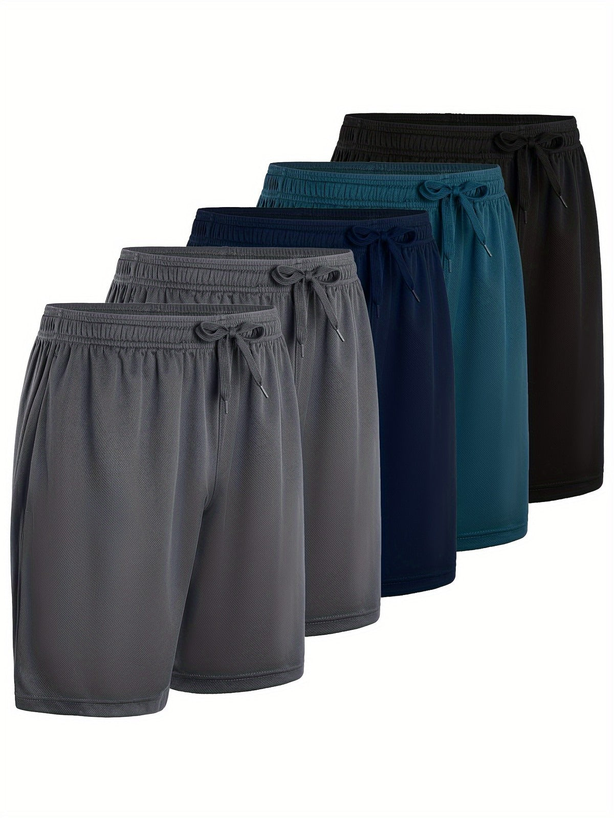 Men's 5-Pack Lightweight Athletic Shorts with Drawstring and Pockets