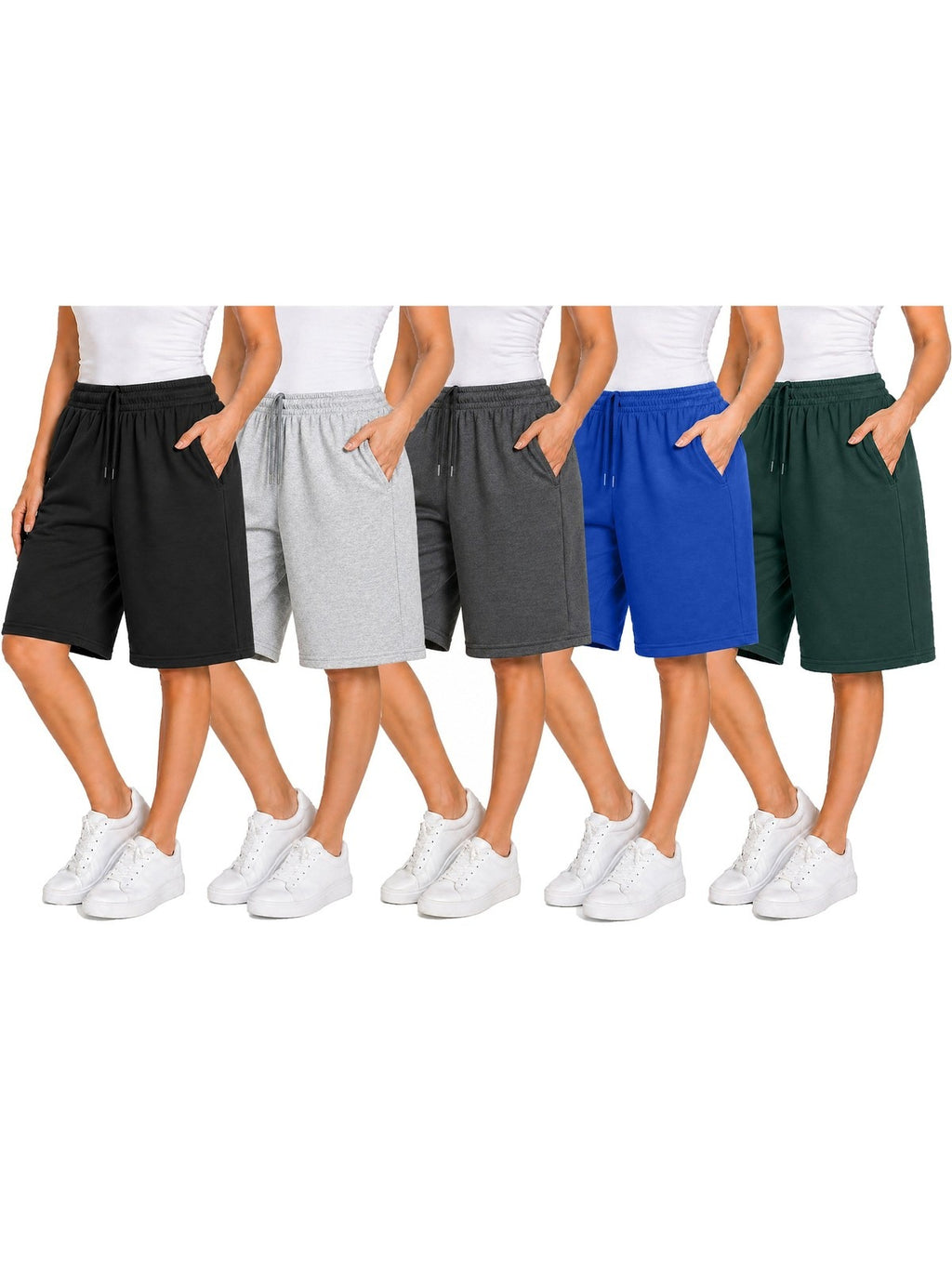 Women's Loose Fit Cotton Blend Lounge Shorts, 5-Pack with Drawstring and Pockets