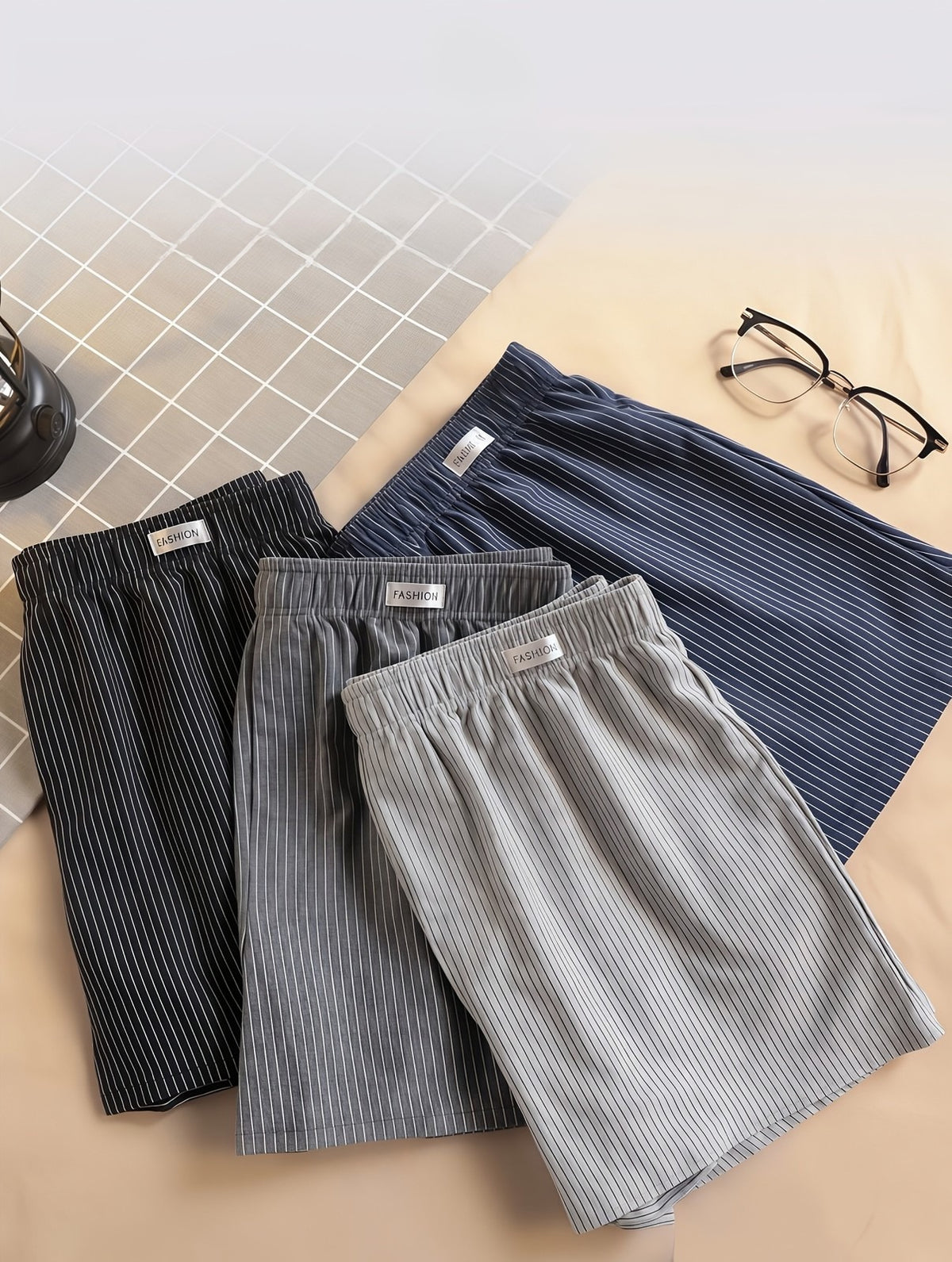 Men's Striped Boxer Shorts 4-Pack, Loose Fit Cotton Lounge Underwear