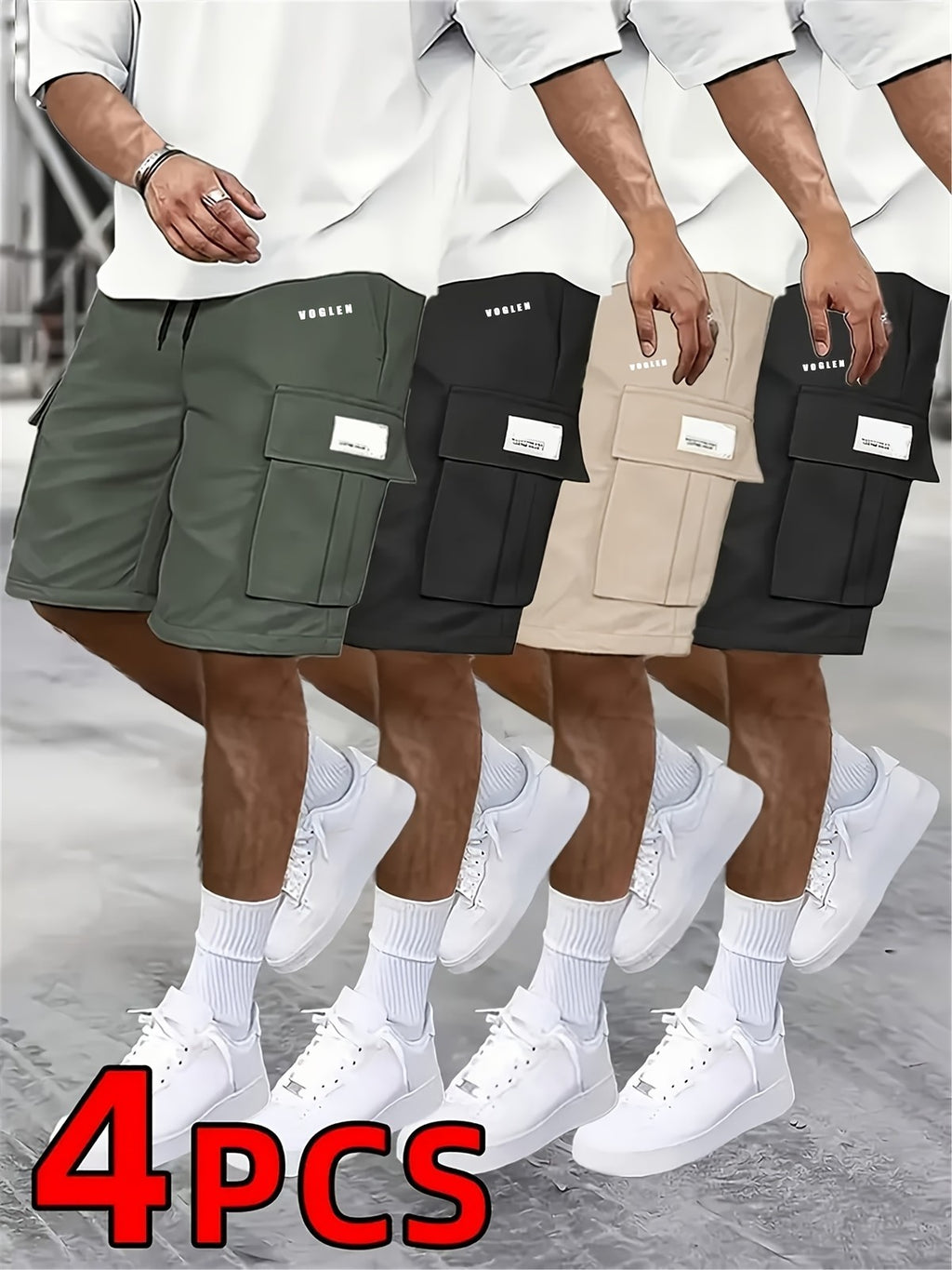 Men's Large-Pocket Workwear Shorts 4-Pack, Casual Athletic Fit