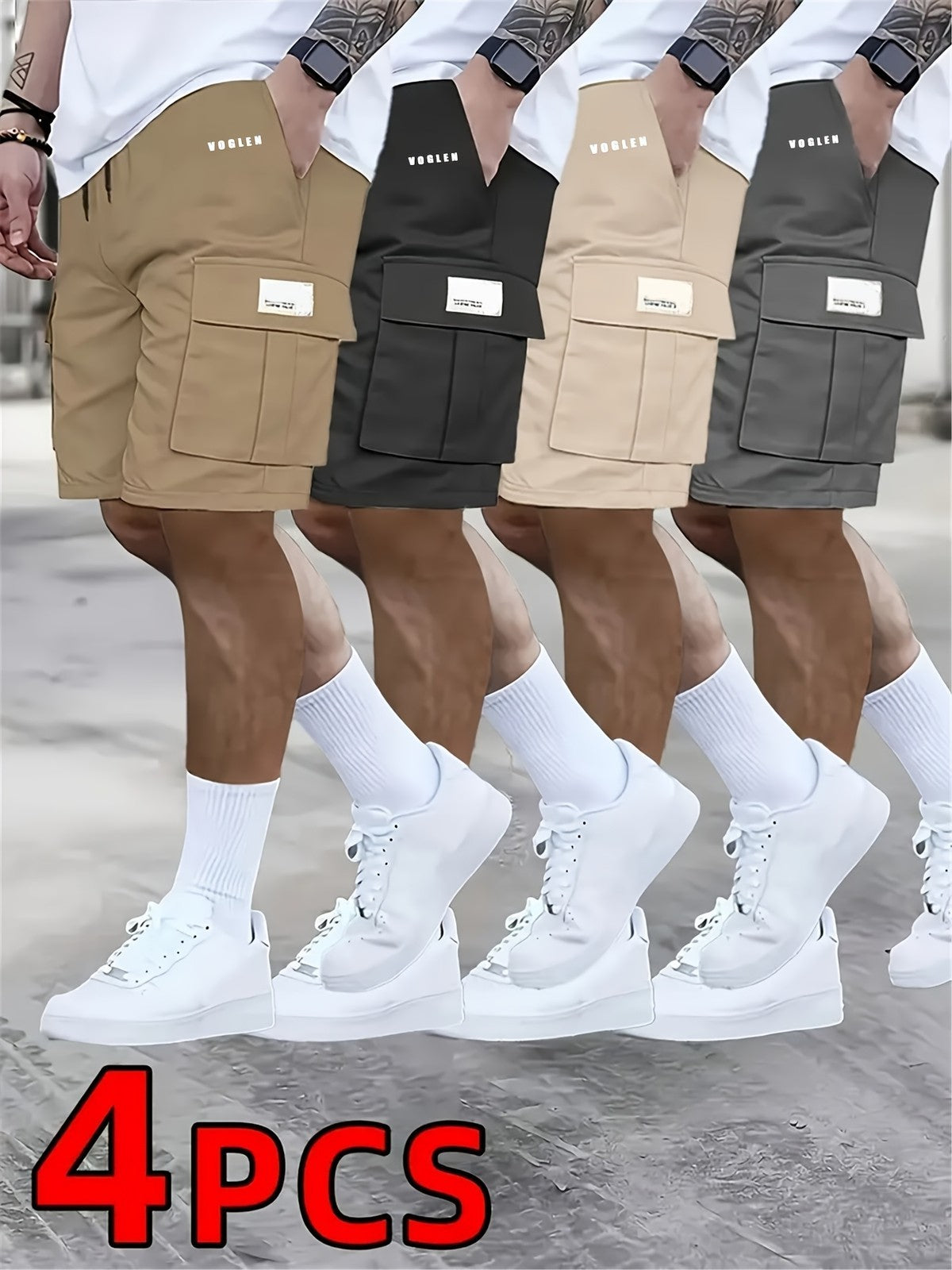 Men's Large-Pocket Workwear Shorts 4-Pack, Casual Athletic Fit