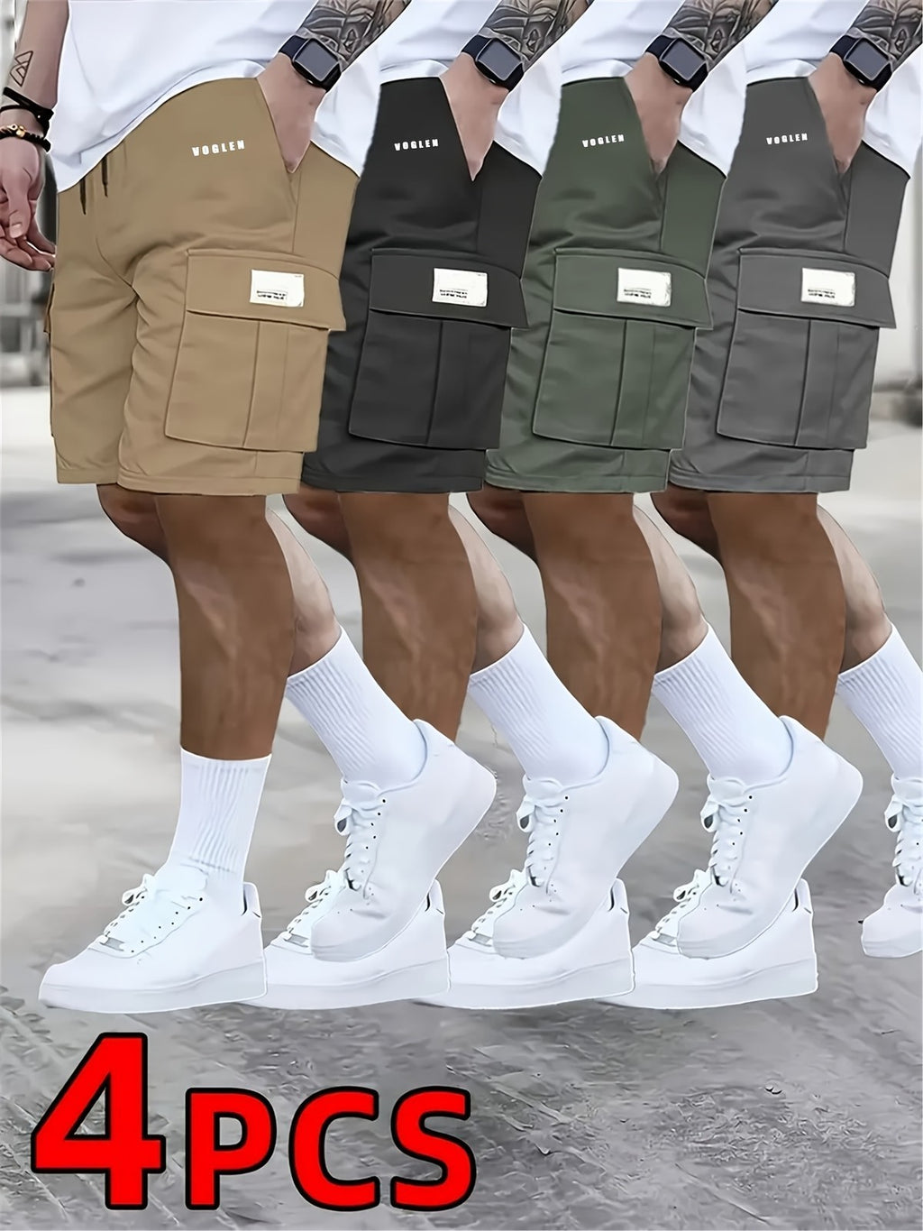 Men's Large-Pocket Workwear Shorts 4-Pack, Casual Athletic Fit