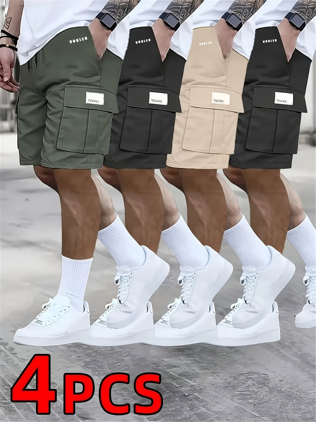 Men's Large-Pocket Workwear Shorts 4-Pack, Casual Athletic Fit