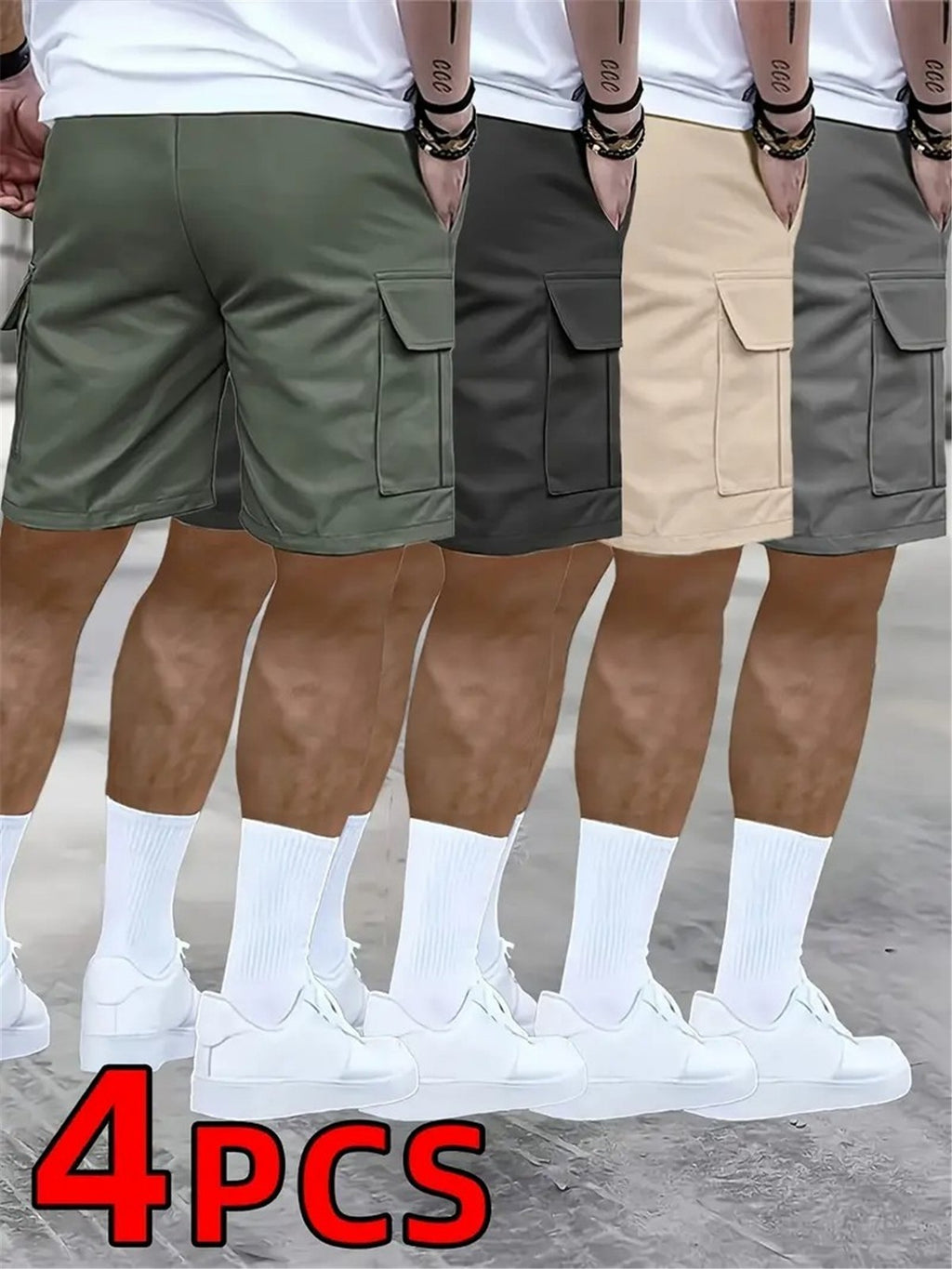 Men's Large-Pocket Workwear Shorts 4-Pack, Casual Athletic Fit