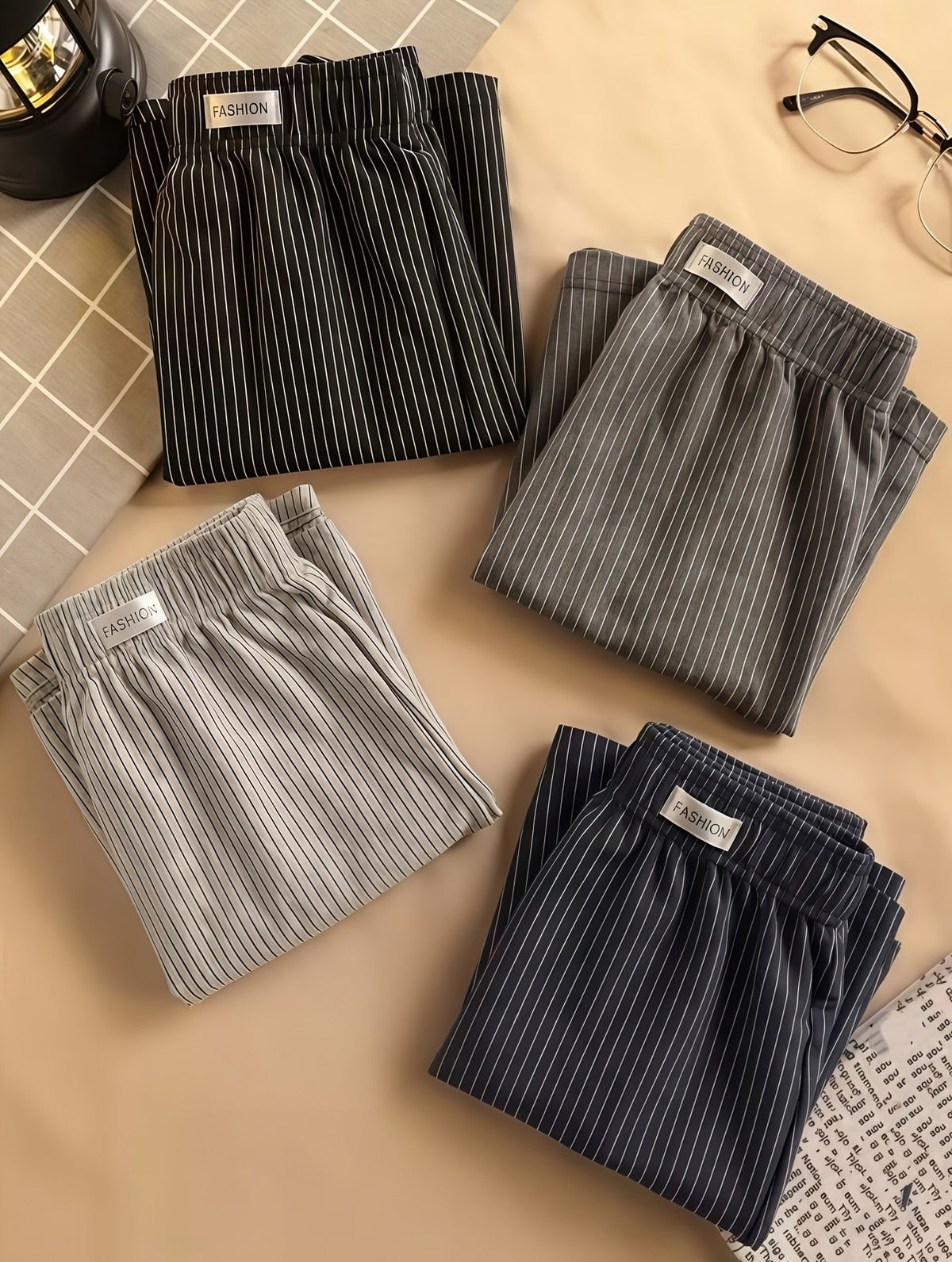Men's Striped Boxer Shorts 4-Pack, Loose Fit Cotton Lounge Underwear