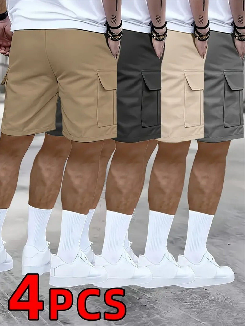 Men's Large-Pocket Workwear Shorts 4-Pack, Casual Athletic Fit