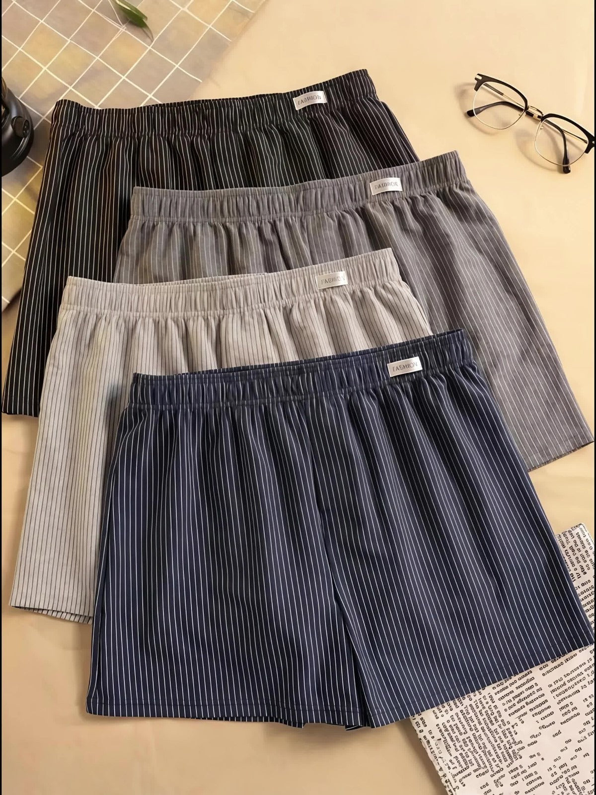 Men's Striped Boxer Shorts 4-Pack, Loose Fit Cotton Lounge Underwear