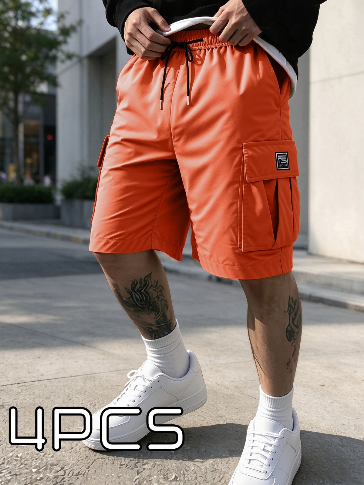 4-Pack Men's Plus Size Cargo Shorts, Drawstring Waist with Flap Pockets
