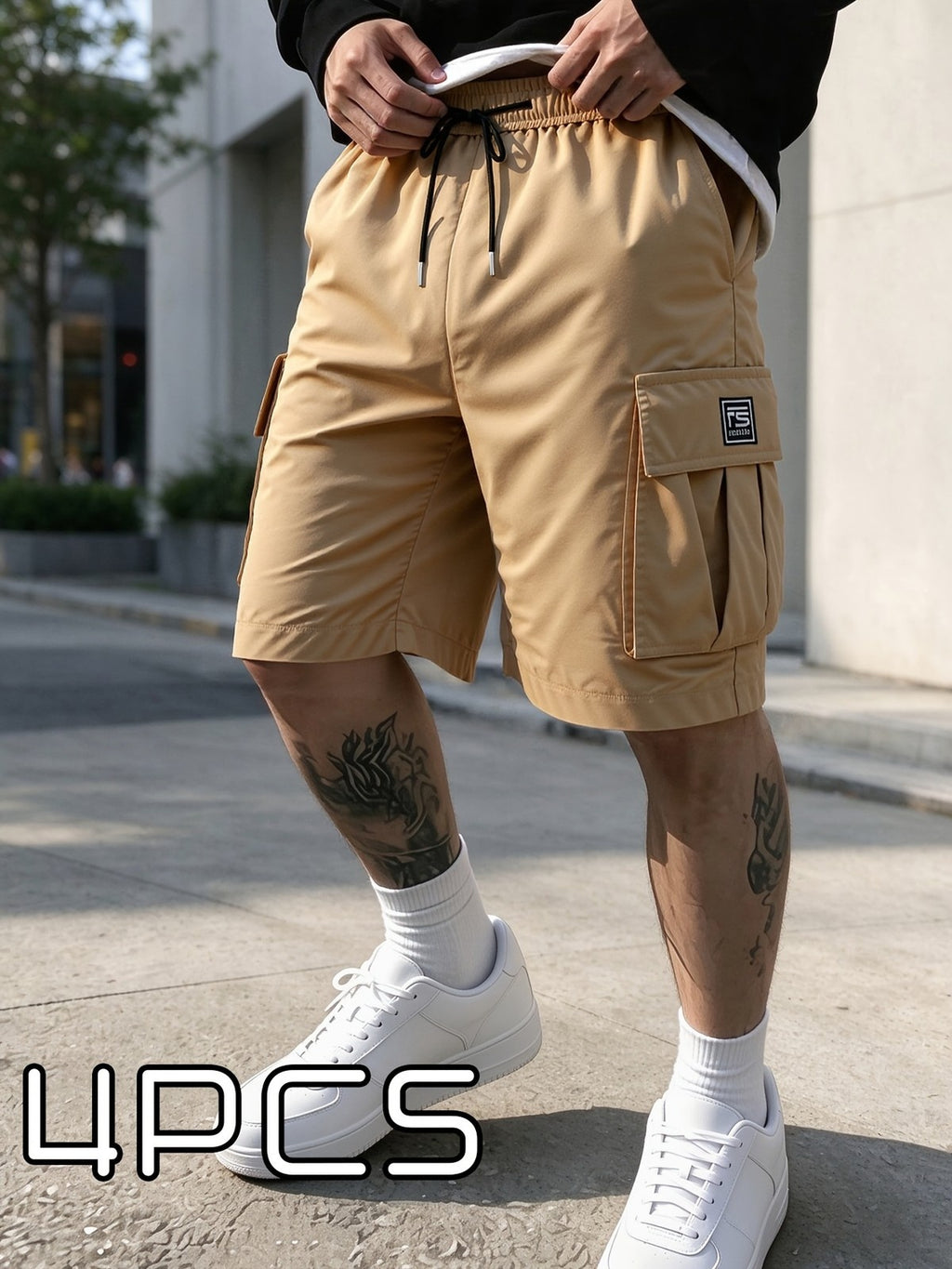4-Pack Men's Plus Size Cargo Shorts, Drawstring Waist with Flap Pockets