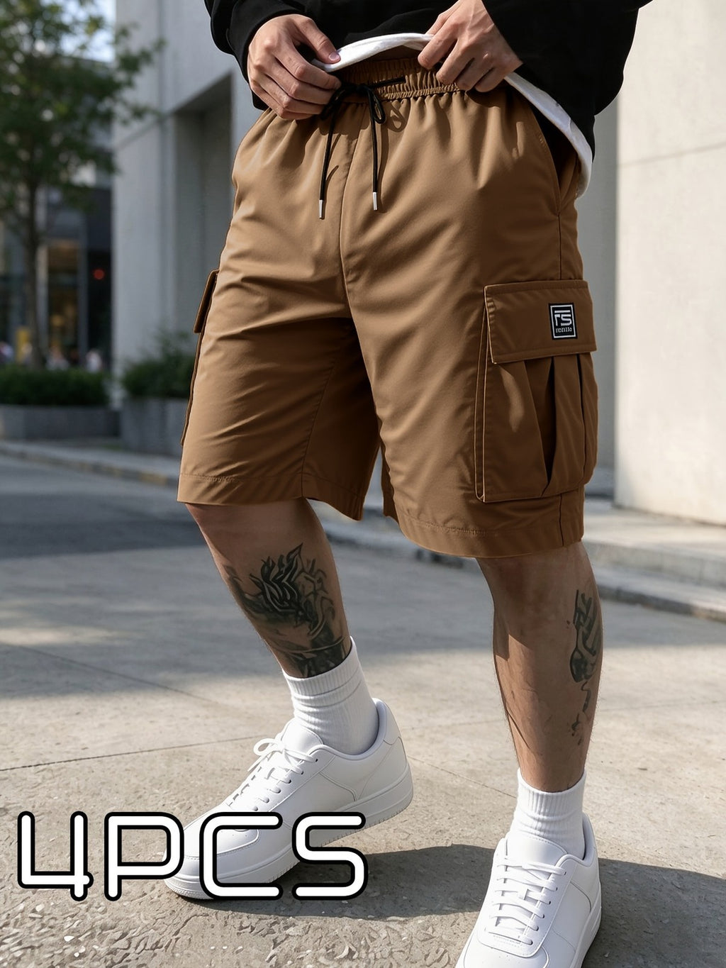 4-Pack Men's Plus Size Cargo Shorts, Drawstring Waist with Flap Pockets