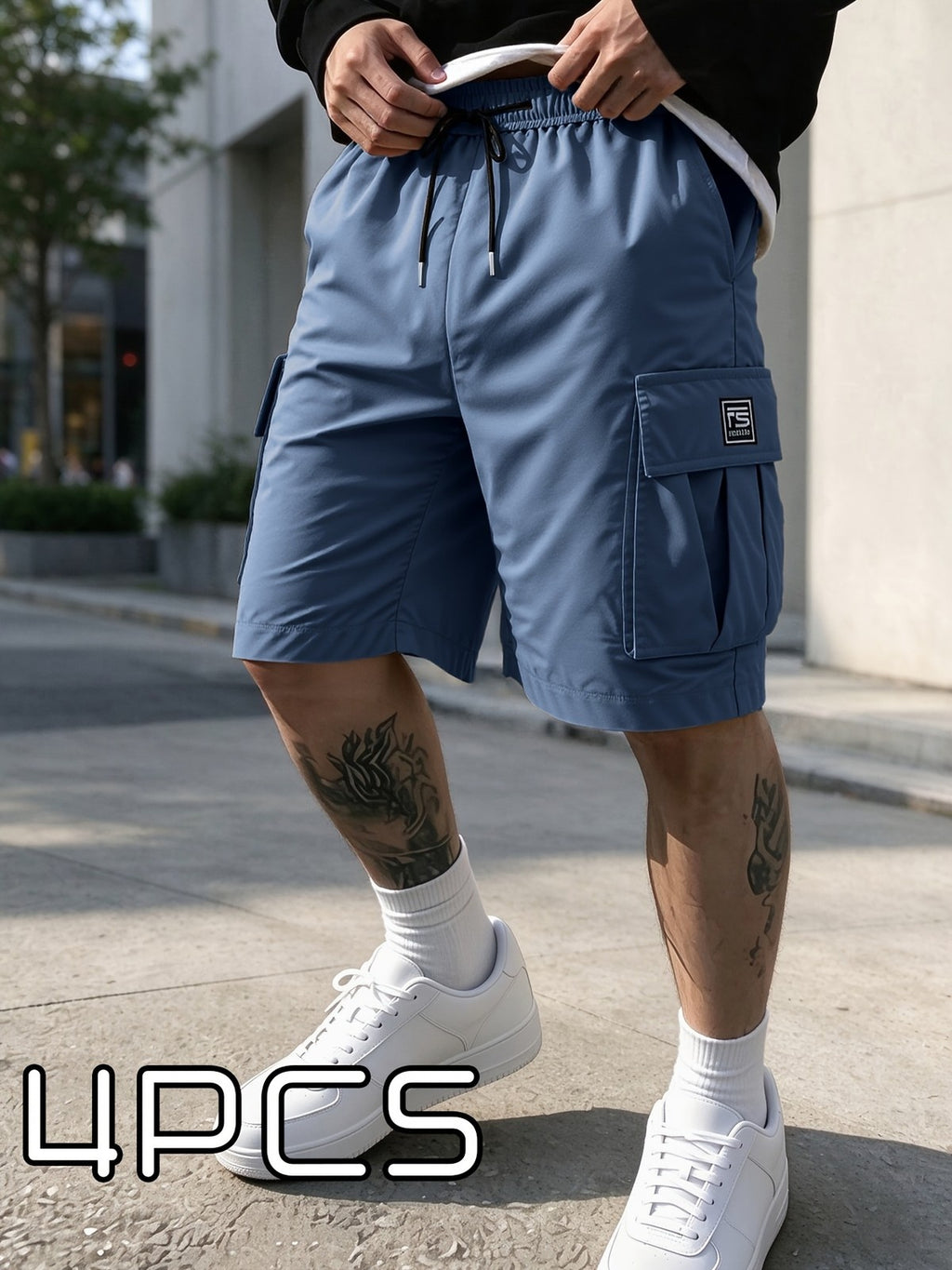 4-Pack Men's Plus Size Cargo Shorts, Drawstring Waist with Flap Pockets