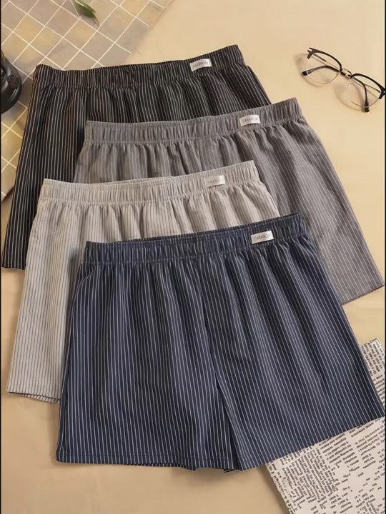Men's Striped Boxer Shorts 4-Pack, Loose Fit Cotton Lounge Underwear